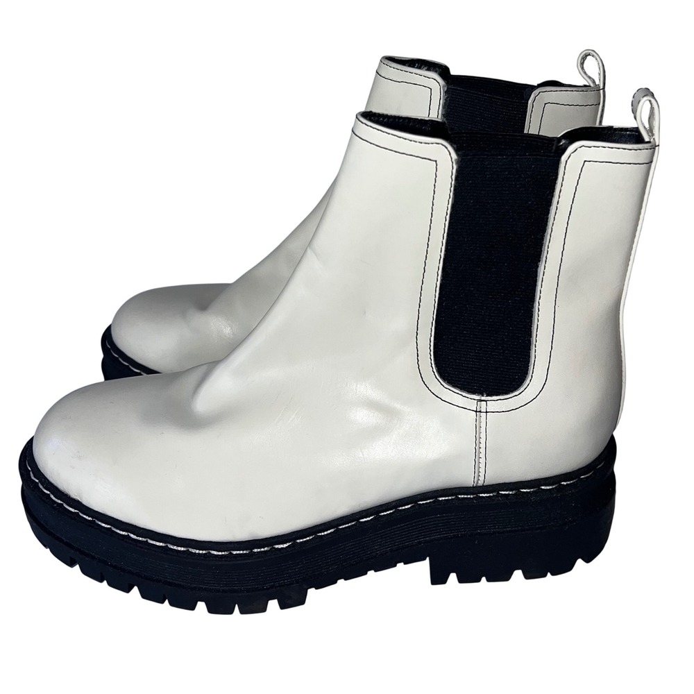 Marc Fisher White Leather Padmia Chelsea Style Platform Boots Womens 8.5